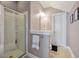 Bright bathroom featuring a glass shower, tile floor, and modern fixtures at 3656 Spindrift Dr, Mount Pleasant, SC 29466