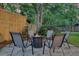 Backyard fire pit surrounded by chairs, wood fence and greenery creates a relaxing outdoor space for entertaining at 5155 Monterey St, North Charleston, SC 29405