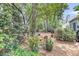 Lush backyard with mature trees and plants, mulch, flower beds, and privacy fence at 8 Town Park Ln # C, Charleston, SC 29412