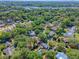 Panoramic aerial perspective of a community showcasing verdant trees, various home styles, and serene waterfront views at 968 Cummings Cir, Mount Pleasant, SC 29464