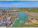 Overhead shot showcases a vibrant coastal town with waterway, docks, and city skyline at 968 Cummings Cir, Mount Pleasant, SC 29464