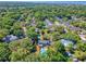 Expansive aerial view of a residential neighborhood featuring lush greenery, well-maintained homes, and a beautiful backyard swimming pool at 968 Cummings Cir, Mount Pleasant, SC 29464