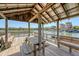 Waterfront home featuring a covered dock with benches and a picnic table, perfect for enjoying scenic views at 968 Cummings Cir, Mount Pleasant, SC 29464
