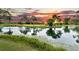 Picturesque pond view with a serene reflection, surrounded by landscaped grounds and a colorful sunset at 000 Remington Trl, Johns Island, SC 29455