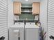 Charming laundry room with cabinets, shelves, decor, and modern washer and dryer units at 1024 Willowood Ave, Goose Creek, SC 29445