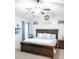 Comfortable Primary bedroom with vaulted ceilings, fan, and large bed with blue accents at 109 Holly St, Summerville, SC 29485
