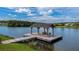 Picturesque view of the community lake's wooden dock featuring seating at 1171 Hammrick Ln, Johns Island, SC 29455