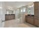 Bathroom featuring dual sinks, a large glass shower, and modern tile at 120 Shingle Oak Dr, Moncks Corner, SC 29461