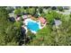 Aerial view of the community pool, clubhouse, playground surrounded by lush landscaping at 1315 Palm Cove Dr, Charleston, SC 29492