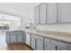 Well-lit kitchen showcasing gray cabinetry, granite countertops, and modern stainless steel appliances at 1315 Palm Cove Dr, Charleston, SC 29492