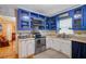 Bright kitchen with unique blue cabinets, appliances and natural light from window at 1830 Kempton Ave, James Island, SC 29412