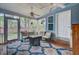 The screened porch features blue walls and a blue rug and a seating area at 1830 Kempton Ave, James Island, SC 29412
