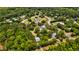 An aerial shot of homes in a wooded neighborhood showcasing large lots, lush trees, and a serene residential environment at 1976 Liberia Rd, Wadmalaw Island, SC 29487