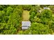 An aerial perspective of a house with large backyard situated among lush trees showcasing privacy and ample space at 1976 Liberia Rd, Wadmalaw Island, SC 29487