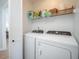 Functional laundry room equipped with a modern washer and dryer and shelving for storage at 2011 N Highway 17 # 2300F, Mount Pleasant, SC 29466