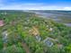 An aerial shot of homes surrounded by trees near a body of water under a partly cloudy sky at 2076 Rookery Ln, Charleston, SC 29414