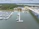 Scenic aerial view of the marina featuring boat docks, boat lift, and water access at 2132 Summerwood Dr, Mount Pleasant, SC 29466