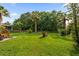 Serene backyard features a well-manicured lawn and mature palm trees at 2132 Summerwood Dr, Mount Pleasant, SC 29466