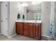 Well-lit bathroom featuring a double vanity with wood cabinets and a large mirror at 218 Austin Creek Ct, Summerville, SC 29483