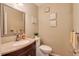 Cozy bathroom with a dark wood vanity, decorative mirror, and neutral-toned walls at 25 Fitzroy Dr, Charleston, SC 29414
