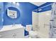 Bright and stylish bathroom boasts a shower and tub combo, white vanity, and modern fixtures at 807 Greencastle Dr, Goose Creek, SC 29445