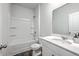 Bathroom featuring a single sink vanity, toilet, and a shower-tub combo at 1003 Peridote Way, Ladson, SC 29456