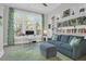 Comfortable office space with large window view, blue sofa, bookshelf, and decorative rug at 108 Fairbanks Oak Aly # 401, Charleston, SC 29492