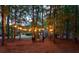 Backyard illuminated with string lights over a fire pit with seating for a cozy night at 111 Coltsgate Ct, Summerville, SC 29485