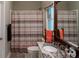 Bright bathroom featuring a vanity with marble countertops and striped shower curtain at 111 Coltsgate Ct, Summerville, SC 29485