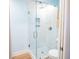 Bathroom glass shower enclosure with a rainfall shower head and tiled walls at 1158 Shoreside Way, Mount Pleasant, SC 29464