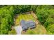 Backyard aerial shot highlighting the fenced in space, fire pit, and surrounding woodland at 1375 Tannanger Trl, Awendaw, SC 29429