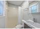 Bathroom featuring a shower, toilet, and sink with wood cabinets at 206 Jimbo Rd, Summerville, SC 29485