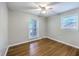 Empty bedroom with hardwood floors, a ceiling fan, and lots of natural light at 206 Jimbo Rd, Summerville, SC 29485
