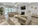 Cozy living room featuring a fireplace, plush seating, a ceiling fan, and abundant natural light at 209 Celestial Blvd, Summerville, SC 29486