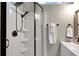 Updated bathroom featuring glass shower, modern fixtures, and beadboard walls at 3113 Edenvale Rd, Johns Island, SC 29455