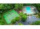 Aerial view of community pool, playground and tennis courts offers various activities at 5404 Red Fork Ln, North Charleston, SC 29420