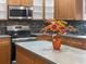 Close-up view of kitchen island, cabinetry, appliances, and mosaic tile backsplash at 5404 Red Fork Ln, North Charleston, SC 29420