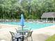 Relax at the community pool with provided umbrellas, lounge chairs, and seating areas at 5404 Red Fork Ln, North Charleston, SC 29420