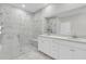 Bathroom with glass enclosed shower and double vanity with marble countertops at 1273 Locals St, Summerville, SC 29485