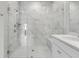 Bathroom with a glass enclosed shower with a rain shower head and bench seating inside at 1273 Locals St, Summerville, SC 29485