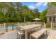 Inviting backyard deck with a dining table, chairs, and a glimpse of the sparkling pool at 2221 Black Oak Ct, Mount Pleasant, SC 29466