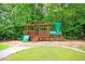 Community playground with a play train and lush greenery at 423 Watershed Dr, Goose Creek, SC 29445