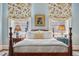 Stylishly designed main bedroom features a four-poster bed and designer window coverings at 43 Hasell St, Charleston, SC 29401