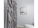 Chic bathroom with silver shower curtain, decorative artwork, and modern toilet, offering a clean and stylish space at 7239 Commodore Rd, Hollywood, SC 29449