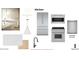 Kitchen design board featuring appliances, cabinetry, counter, and flooring selections with a cabinet paint color named Linin at 931 Kincade Dr, Mount Pleasant, SC 29464