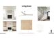Living room design board featuring a fireplace, fan, flooring, and All White interior wall color selection at 931 Kincade Dr, Mount Pleasant, SC 29464