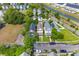 Aerial view of residential community with tree-lined streets, homes, and parked cars at 104 Hyacinth St, Summerville, SC 29483