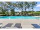 A large community swimming pool with plenty of seating, and towering trees in the background at 113 Southernwood Dr, Ladson, SC 29456
