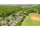 Residential aerial view of a community featuring lush landscaping, walking trail, baseball field, and nearby parking at 1225 Blakeway St # 407, Charleston, SC 29492
