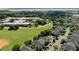 Community aerial view showcasing green spaces, baseball field, clubhouse, and well-maintained neighborhood streets at 1225 Blakeway St # 407, Charleston, SC 29492